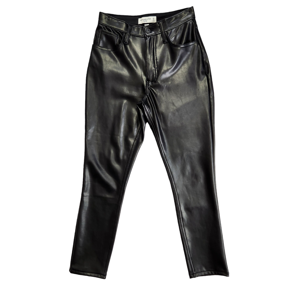 Abercrombie & Fitch Womens Faux Leather Skinny Pants 26/2 Black High Rise Vegan